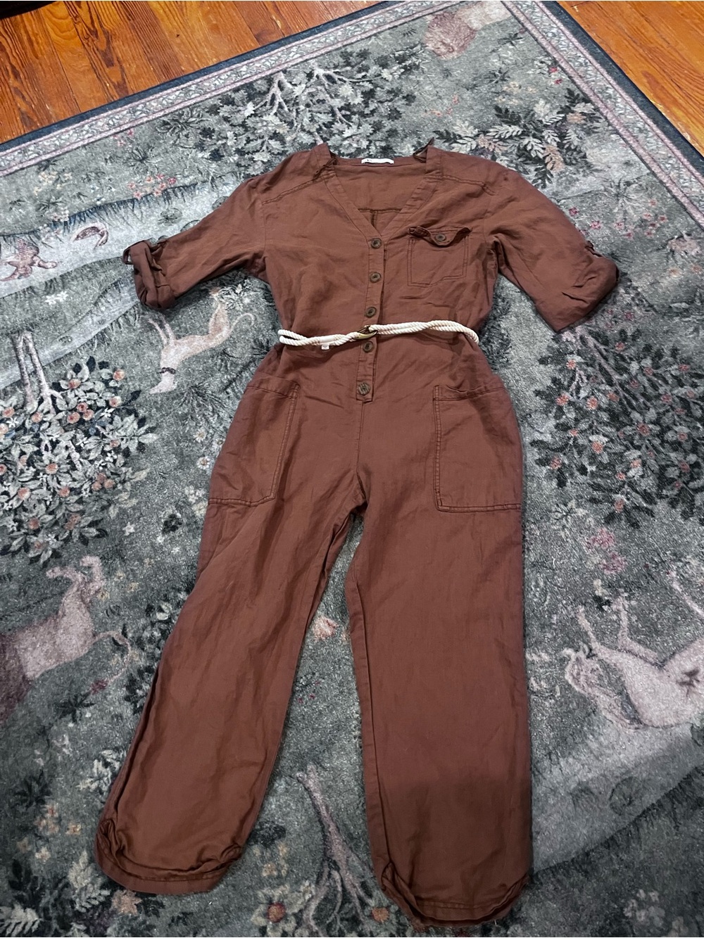 Zara Chocolate Brown Utility Jumpsuit with Rope Belt